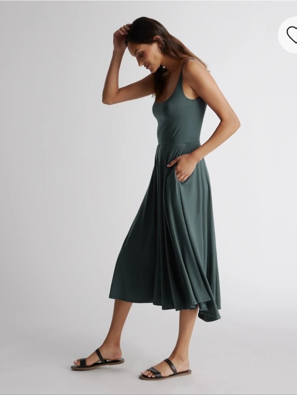 Quince Tencel Jersey Fit & Flare Dress Olive Green Sleeveless Midi Dress - Picture 2 of 6
